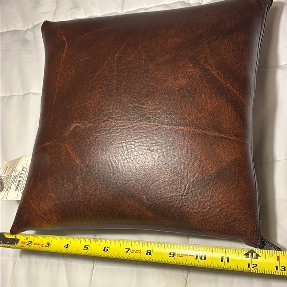 Vintage 12x12 inch Brown Faux Leather Accent Throw Pillow - Picture 6 of 7